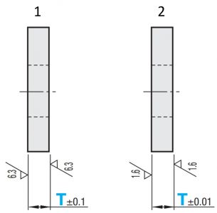 Egy példa távolító lemez kivitelezési lehetőségei: (1) Standard kivitelezés, (2) Precíziós kivitelezés